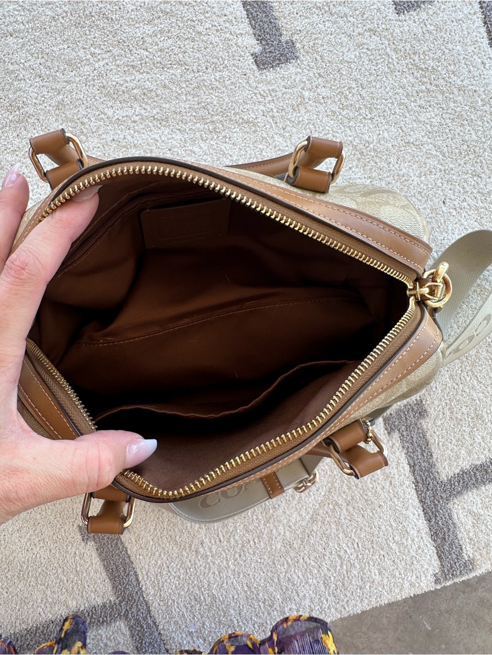 Coach Beige and Ivory Signature Barrel Satchel with Detachable Strap - Picture 5 of 14